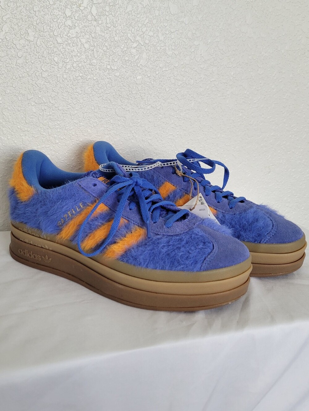 Adidas Gazelle Bold Orange And Blue Fuzzy Faux Mohair Sneakers Rare JS3906